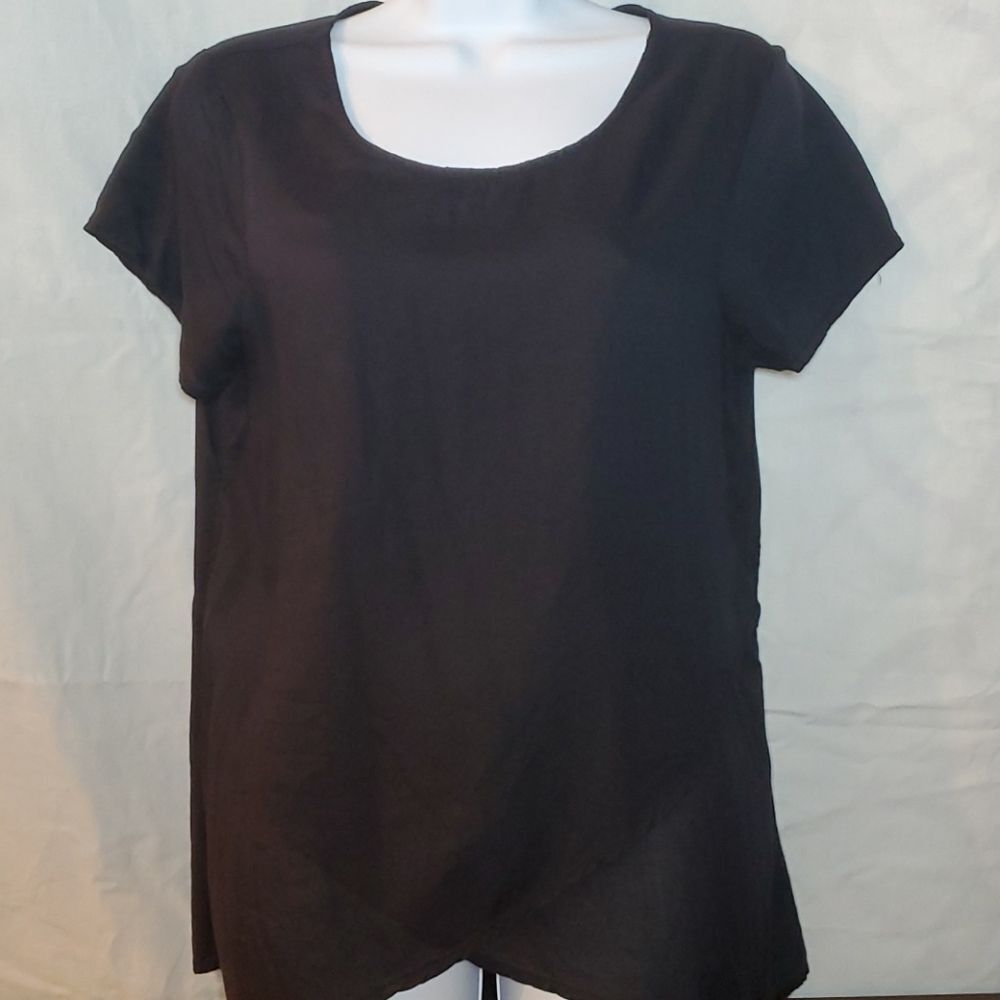 GAP Black Viscose Wrap Front Short Sleeve Blouse Top - Women's Small - Picture 2 of 14